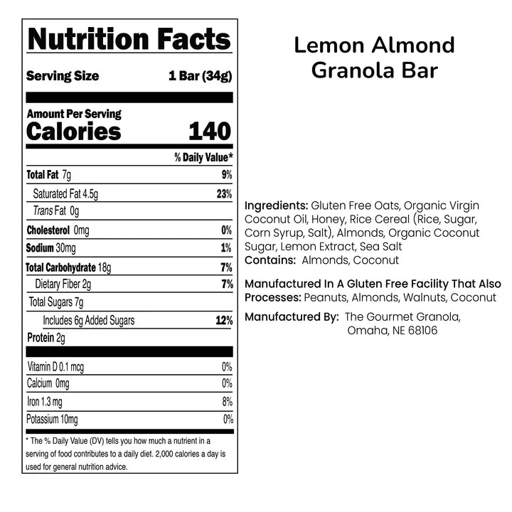 Gourmet Granola - Individual Lemon Almond Granola Bars