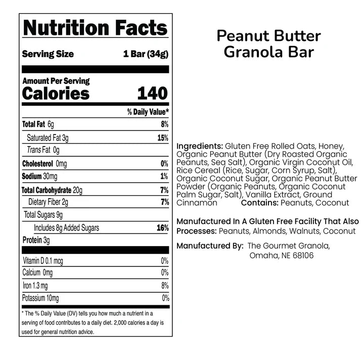 Gourmet Granola - Individual Peanut Butter Granola Bar